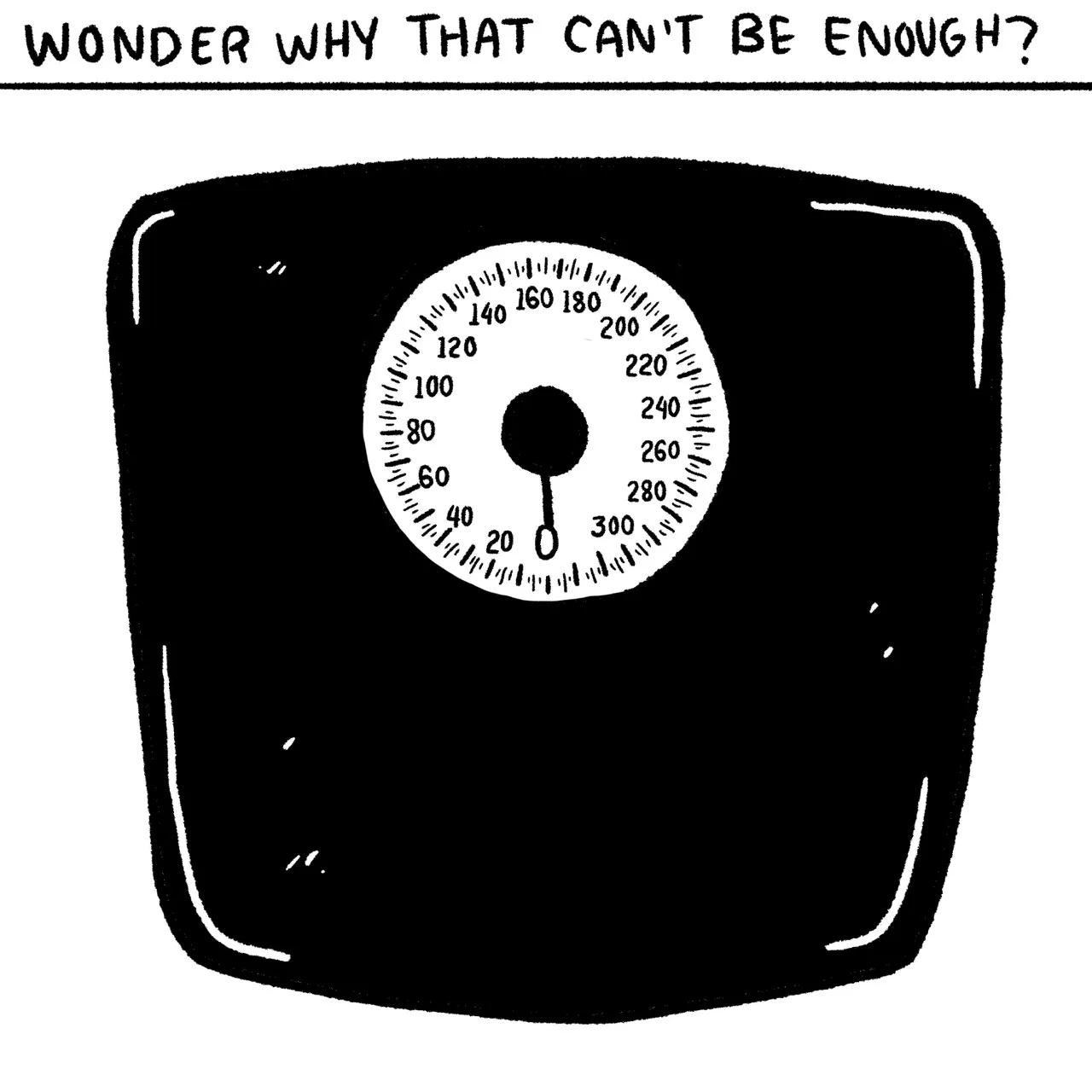 Panel 26, a drawing of a scale. Narrative text reads: ”Wonder why that can’t be enough?”